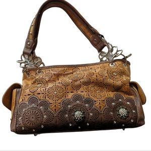 Montana West neutral brown blinged concealed weapon satchel handbag